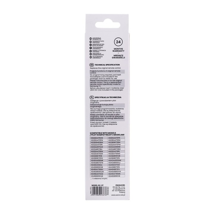 Savio SAVIO Telecomando universale/sostitutivo per SAMSUNG TV RC-07 IR Wireless TV