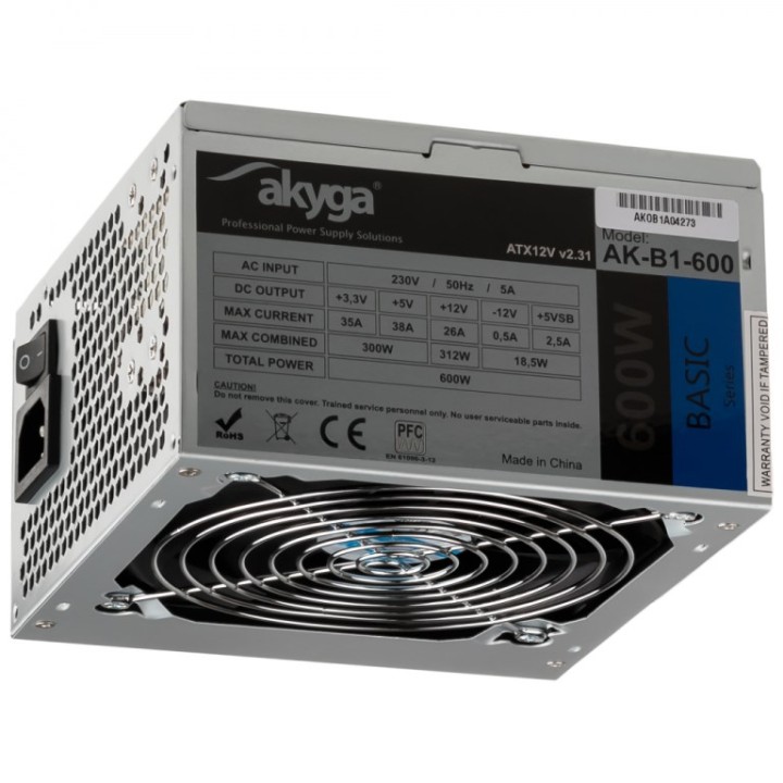 Akyga AK-B1-600 alimentatore 600 W 20+4 pin ATX ATX grigio