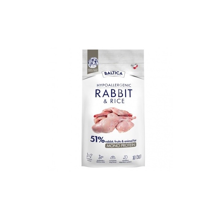 BALTICA cibo secco per cani Hypoallergenic M con coniglio e riso - 3kg