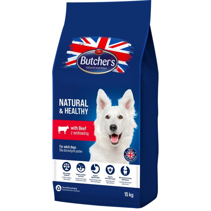 BUTCHER'S Natural&Healthy con manzo - cibo secco per cani - 15 kg