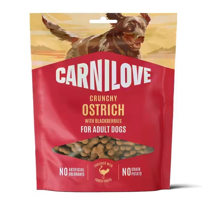 CARNILOVE Crunchy Struzzo con more - snack per cani - 200g