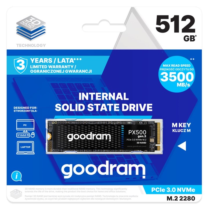Goodram PX500 GEN.3 SSDPR-PX500-512-80-G3 unità SSD interna 512 GB M.2 PCI Express 3.0 NVMe 3D NAND