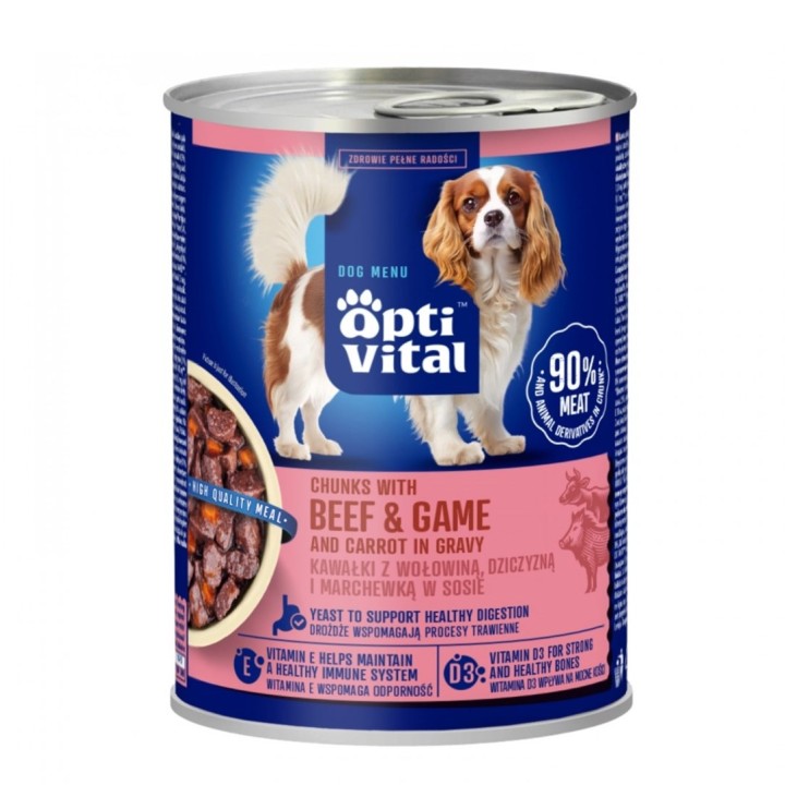 OPTIVITAL bocconcini con manzo, selvaggina e carote in salsa - cibo umido per cani - 415g