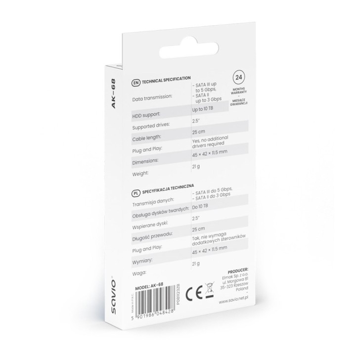 SAVIO AK-68 Adattatore USB-A 3.1 Gen 1 (M) - SATA (F) per unità 2.5