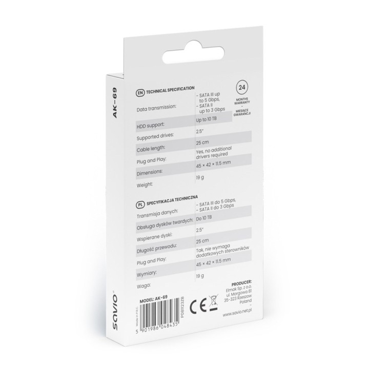 SAVIO AK-69 Adattatore USB-C 3.1 Gen 1 (M) - SATA (F) per unità 2.5