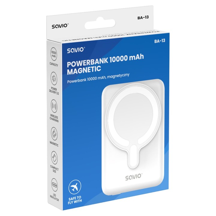 Savio BA-13 power bank 10000 mAh ricarica wireless bianco