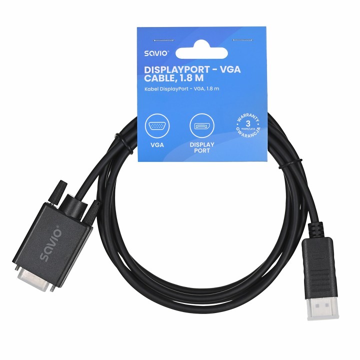 Savio Cl-203 1.8 m DisplayPort VGA (D-Sub) nero