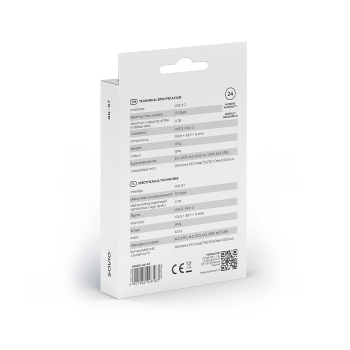 Savio M.2 SSD NVMe case esterno USB-C 3.1 AK-67 grigio