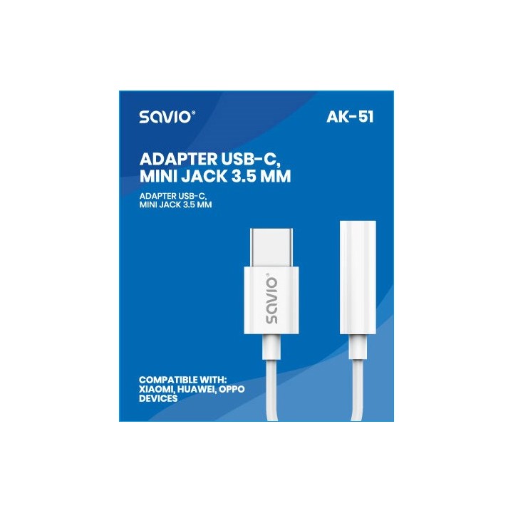 USB Type 3.1 C (M) – Jack 3.5mm (F) adattatore audio bianco SAVIO AK-51
