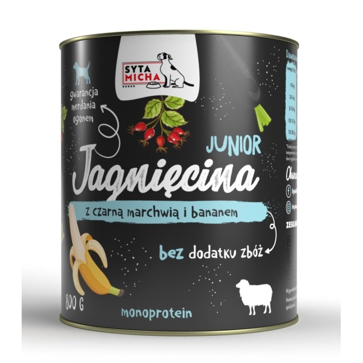 SYTA MICHA Junior agnello con carota nera e banana - cibo umido per cani - 800g
