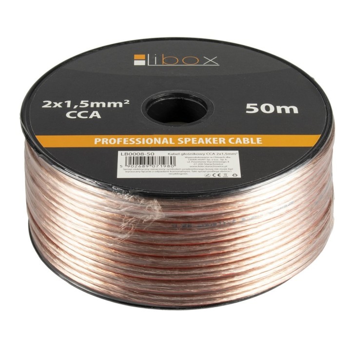 Libox Cavo per altoparlanti 2x1 50mm LB0008-50 cavo audio 50 m trasparente