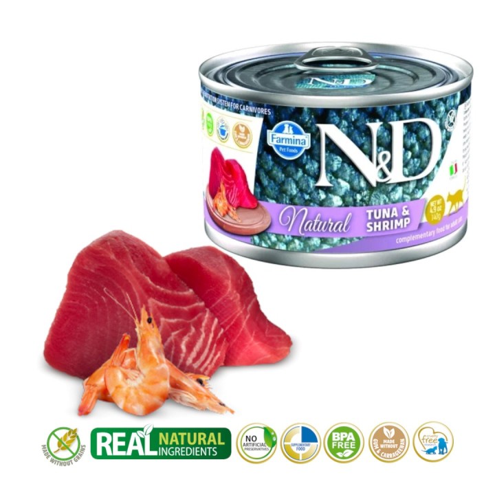 FARMINA N&D Cibo umido per gatti naturale tonno e gamberetto - 140 g