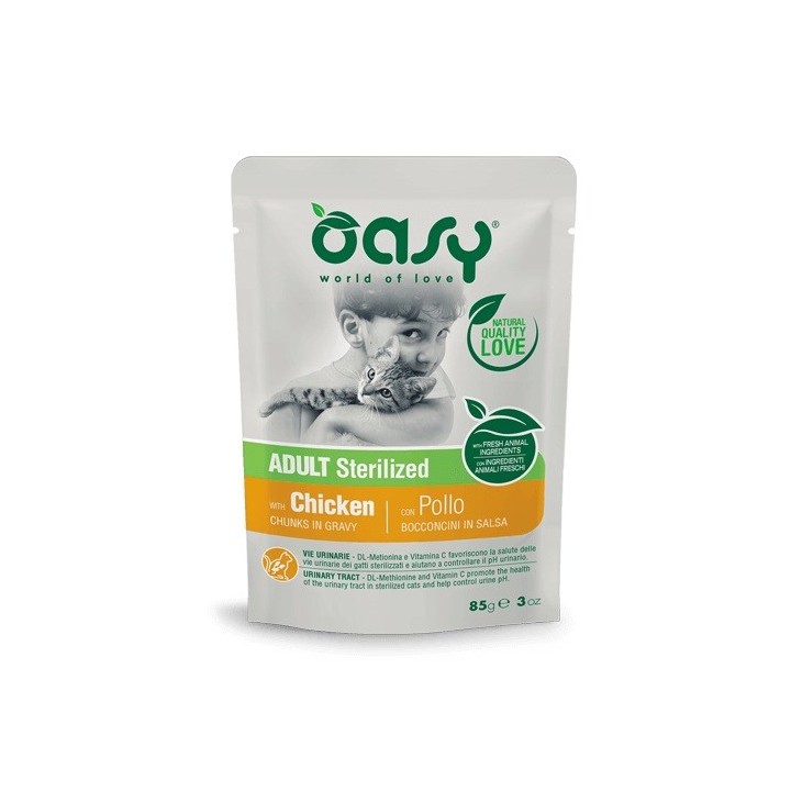 OASY Cibo umido per gatti bocconcini in salsa pollo sterilizzato - 85g