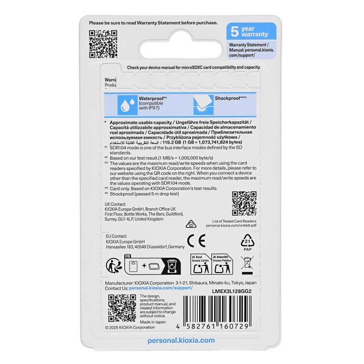 Kioxia EXCERIA G3 128 GB MicroSDXC UHS-I Classe 10