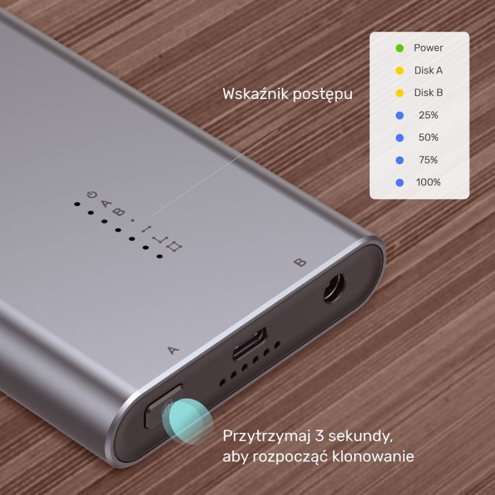 UNITEK S1206A SolidForce USB-C a PCIe/NVMe M.2 SSD 10Gbps Enclosure Dual Bay con Clone Offline