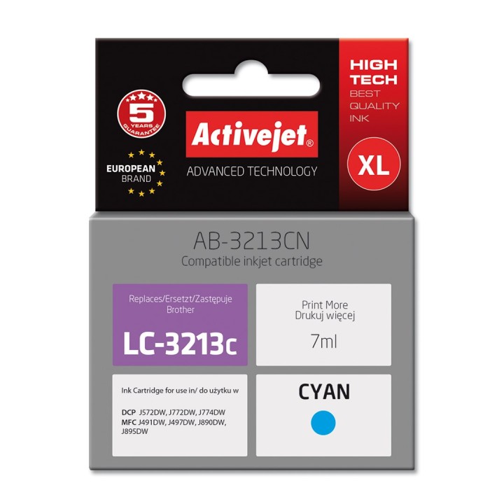 Activejet AB-3213CN Cartuccia d'inchiostro (sostitutiva per Brother LC3213C, Supreme, 7 ml, ciano)