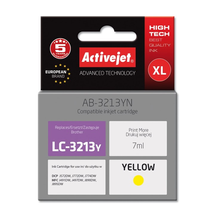 Activejet AB-3213YN Cartuccia d'inchiostro (sostitutiva per Brother LC3213Y, Supreme, 7 ml, giallo)