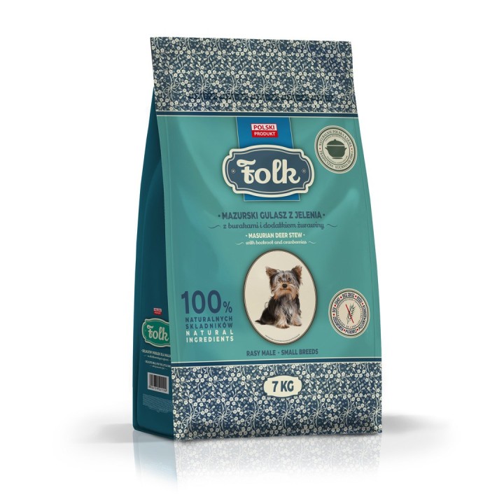 FOLK Razze piccole Umido di cervo masurico tradizionale con barbabietole e mirtilli rossi - cibo secco cani - 7kg