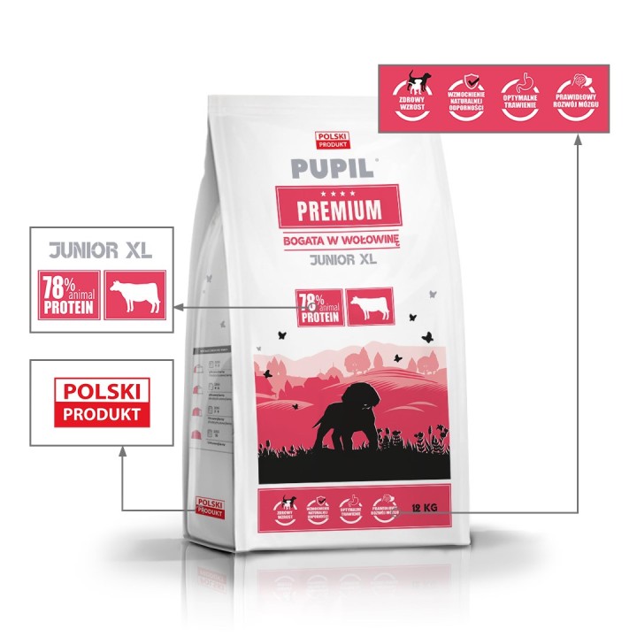 PUPIL Premium Junior Razze grandi e giganti Ricco di manzo - cibo secco cani - 12kg