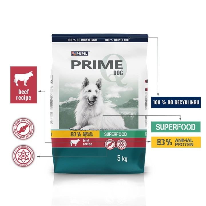 PUPIL Prime Ricco di manzo con verdure - cibo secco cani - 5kg
