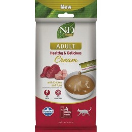 FARMINA N&D Prime Cat Cream con Pollo & Tonno per Gatti Adulti – Snack per Gatti – 4 × 15 g