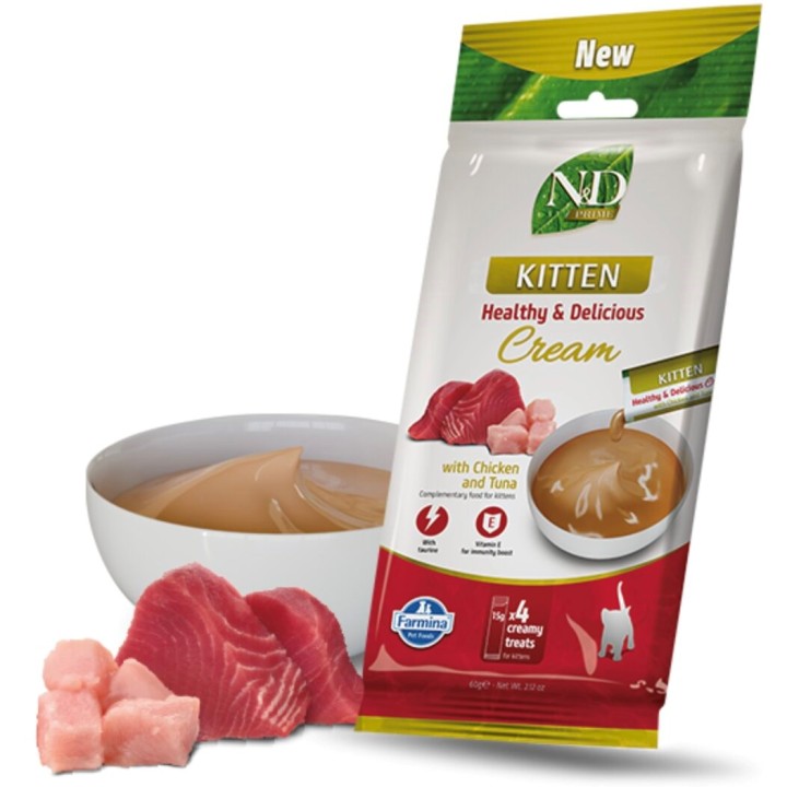 FARMINA N&D Prime Cat Cream con pollo & tonno kitten box – snack per gattini – 4x15g