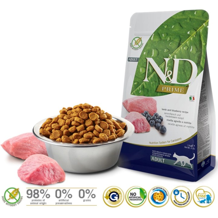 FARMINA N&D Prime Agnello & Mirtillo - cibo secco per gatti - 1.5kg