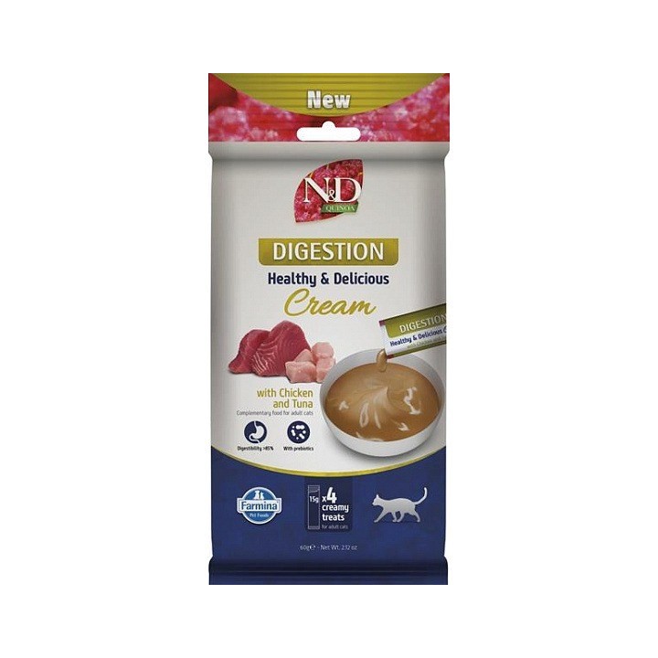 FARMINA N&D Quinoa Cat Digestion Cream con Pollo & Tonno box – snack per gatti – 4x15g