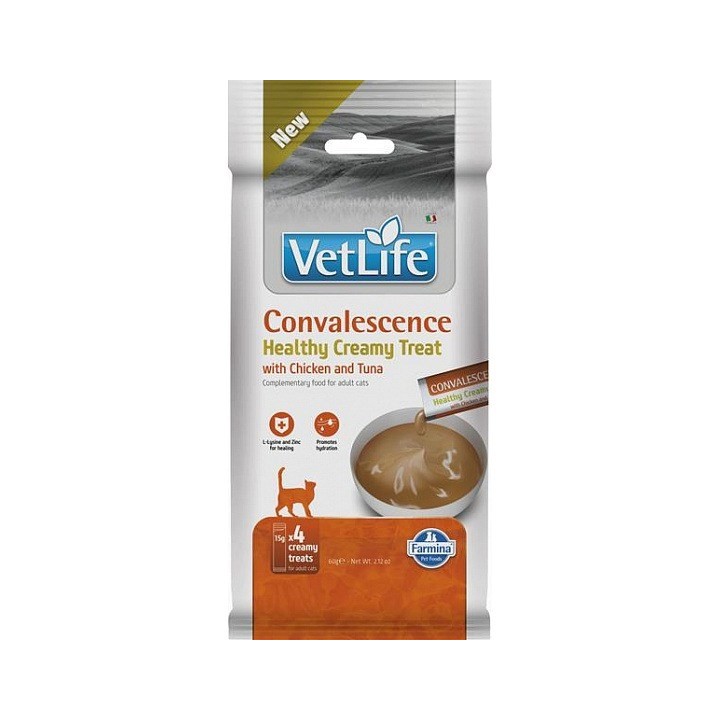 FARMINA Vet Life Cat Convalescence Creamy treat con Pollo & Tonno box – snack per gatti – 4x15g