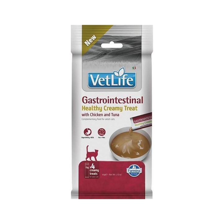 FARMINA Vet Life Cat Gastrointestinal Creamy treat con Pollo & Tonno box – snack per gatti – 4x15g
