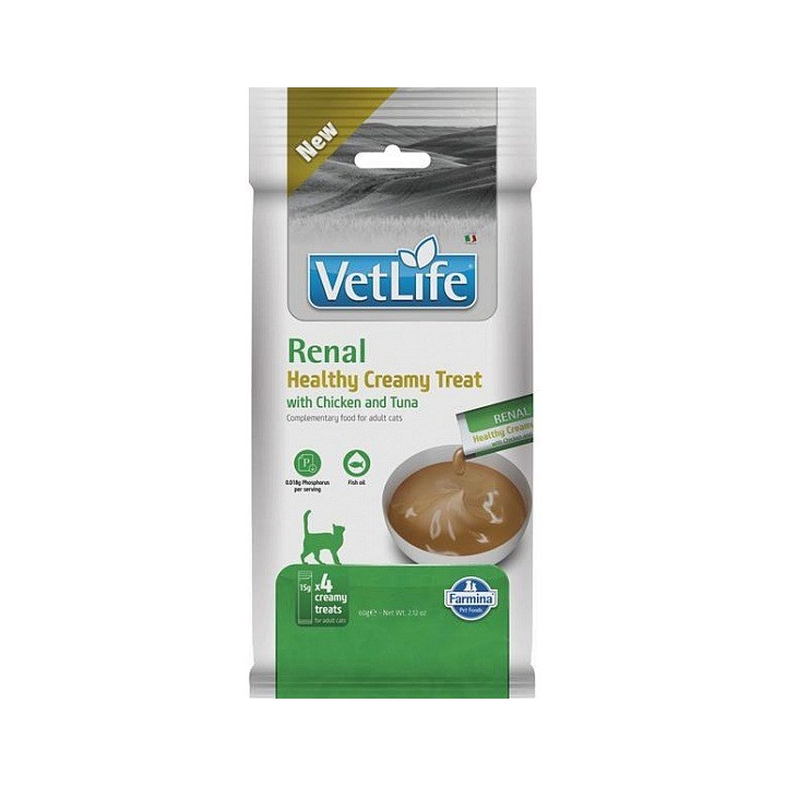 FARMINA Vet Life Cat Renal Creamy treat con Pollo & Tonno box – snack per gatti – 4x15g