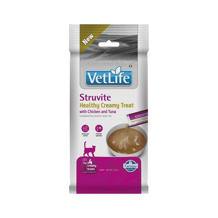 FARMINA Vet Life Cat Struvite Snack cremoso con Pollo e Tonno scatola – snack gatto – 4x15g