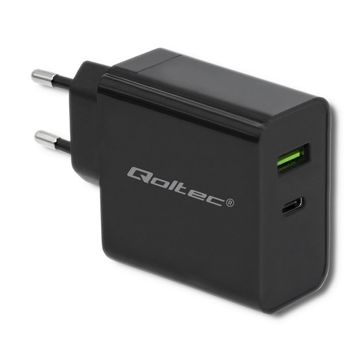 Qoltec 51717 caricabatterie | 45W | 5-20V | 2.25-3A | USB tipo C PD | USB | nero