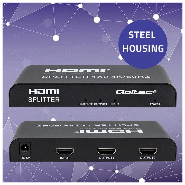 Qoltec 51797 Active HDMI Splitter 2 x HDMI 4K x 2K | 6Gb/s | 60Hz