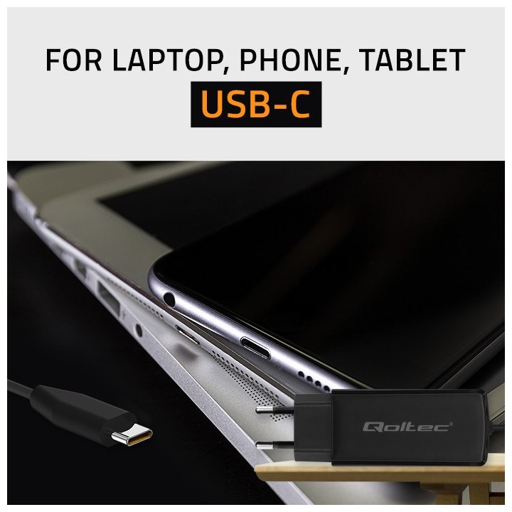 Qoltec 52419 65W GaN caricabatterie super veloce| 5-20V | 3-3.25A | USB-C 3.1