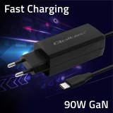 Qoltec 52420 90W GaN caricabatterie super veloce| 5-20V | 3-4.5A | USB-C 3.1