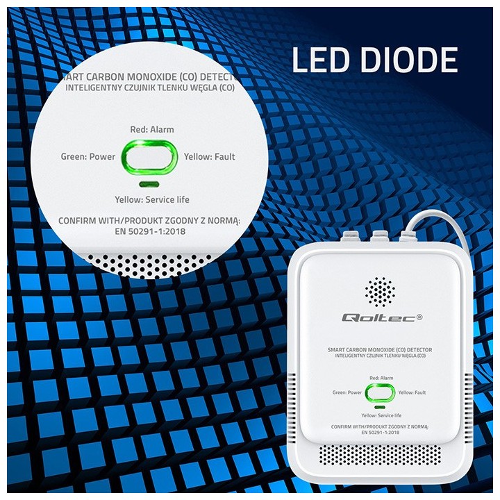 Qoltec 52576 sensore di monossido di carbonio | rilevatore CO | allarme 85dB | LED