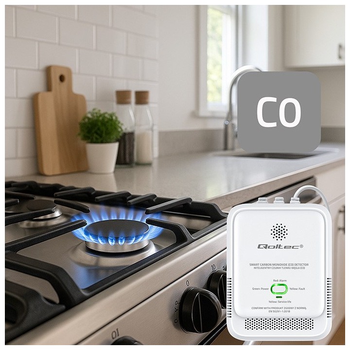 Qoltec 52576 sensore di monossido di carbonio | rilevatore CO | allarme 85dB | LED