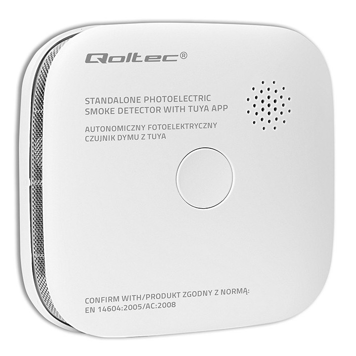 Qoltec 52579 rilevatore di fumo wireless con batteria | Tuya | Wi-Fi | durata sensore 10 anni | allarme 85dB | LED