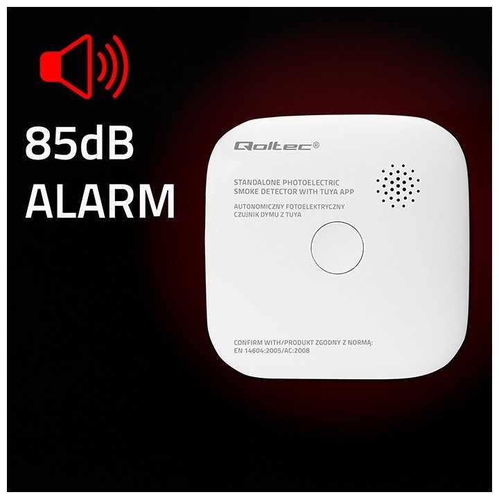 Qoltec 52579 rilevatore di fumo wireless con batteria | Tuya | Wi-Fi | durata sensore 10 anni | allarme 85dB | LED