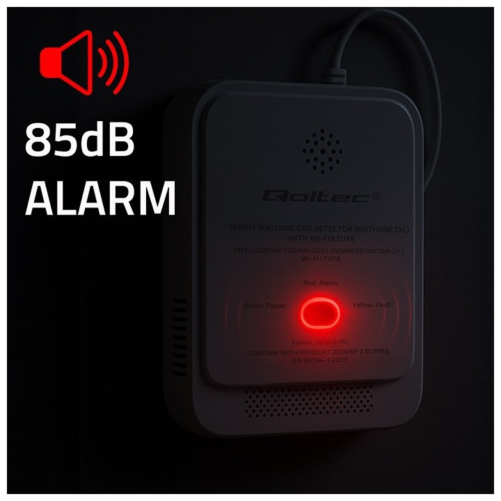 Qoltec 52651 sensore di perdita gas naturale | rilevatore CH4 | allarme NG | Tuya | Wi-Fi | 85dB | LED