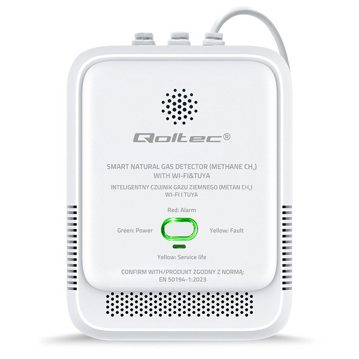 Qoltec 52651 sensore di perdita gas naturale | rilevatore CH4 | allarme NG | Tuya | Wi-Fi | 85dB | LED