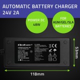 Qoltec 52665 caricabatterie automatico per batterie AGM GEL STD | caricabatterie 24V | cavo 2A | 48W | LED | 1.8m