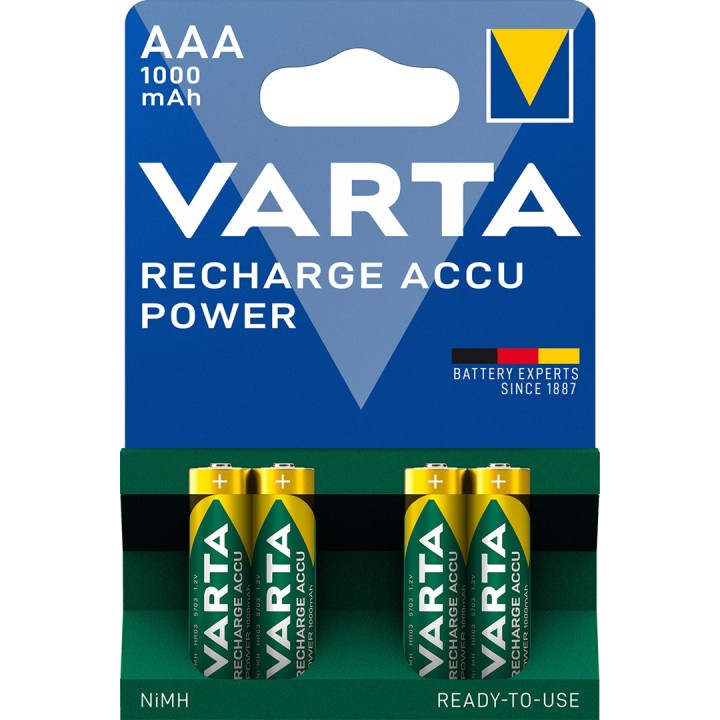 VARTA HR03 AAA Recharge Accu Power 1000 mAh 05703 batterie ricaricabili 4 pz verde giallo