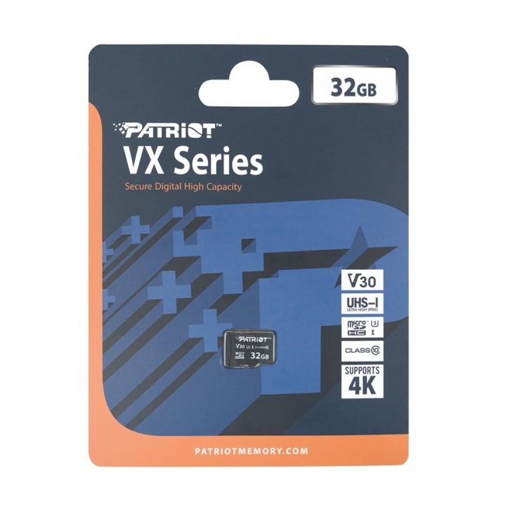 Scheda di memoria PATRIOT VX Serie 32GB MicroSDXC V30 Class 10 UHS-I U3 4K UHD (PSF32GVX31MCH)