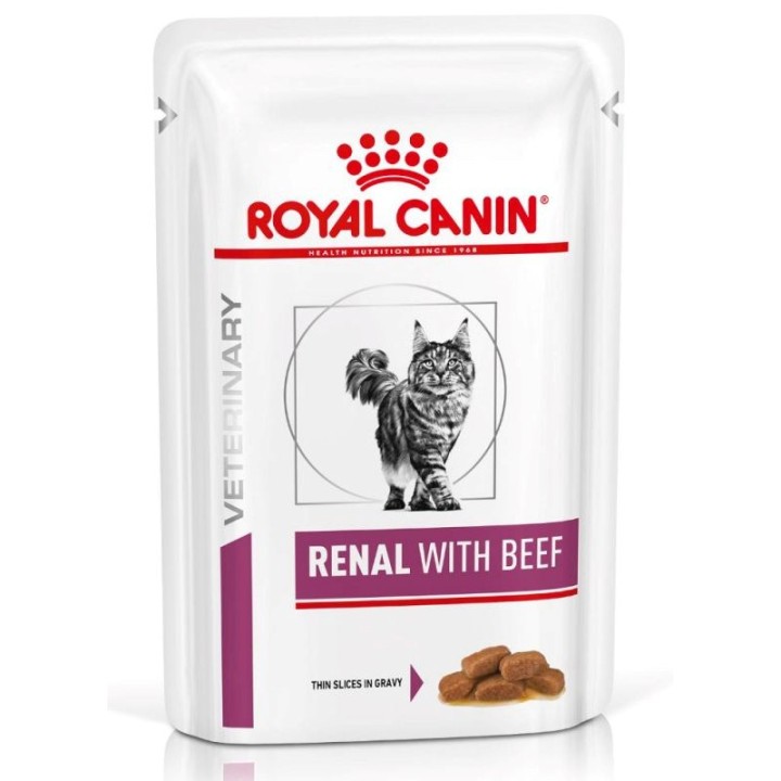 ROYAL CANIN Vet Renal Feline con manzo Cibo umido per gatti Bocconi in salsa Pollo Maiale Manzo 12x85 g