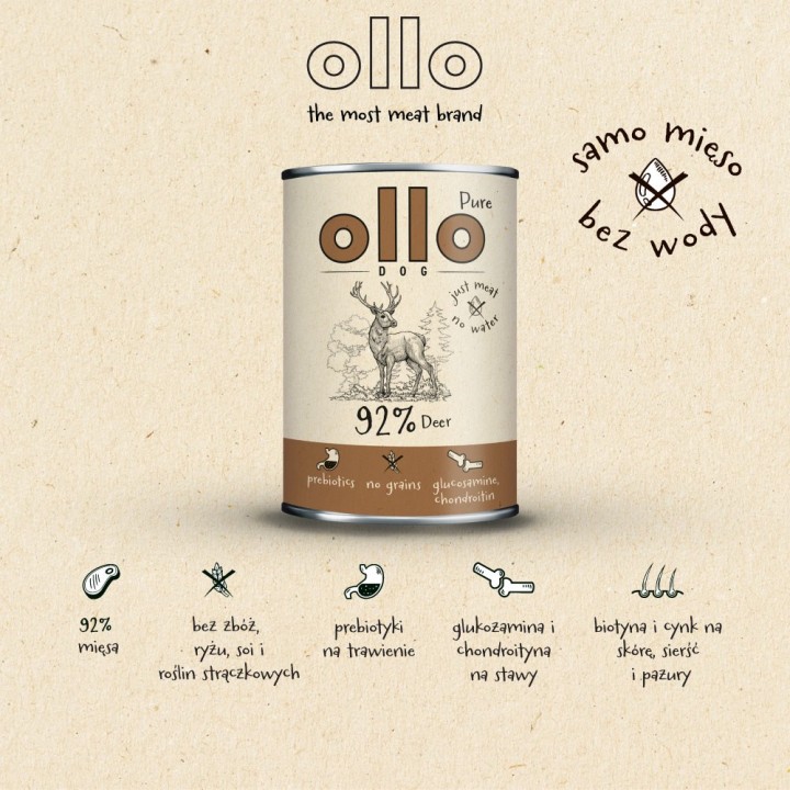 OLLO Pure Cervo – cibo umido per cani – 850 g
