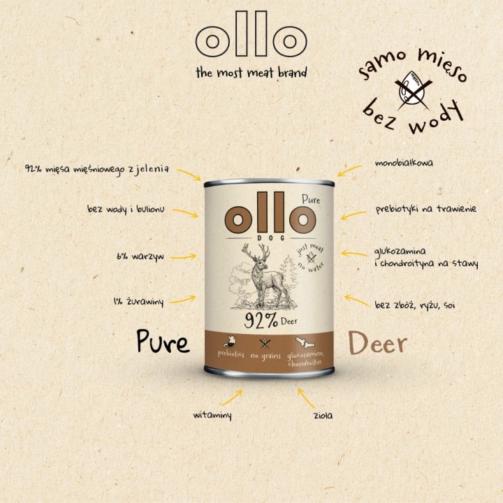 OLLO Pure Cervo – cibo umido per cani – 850 g