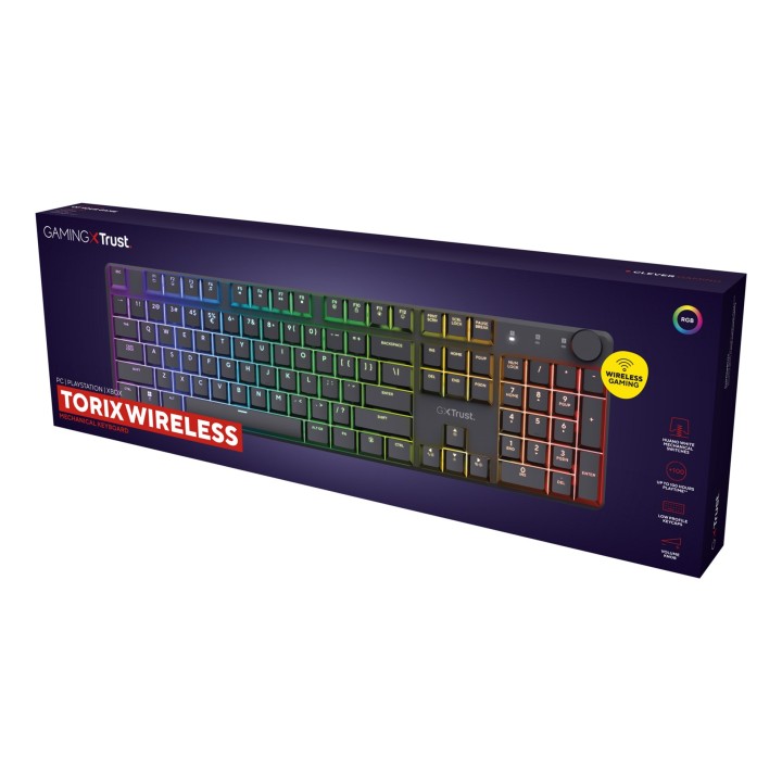 Trust GXT 868 Torix tastiera Gaming USB + RF Wireless + Bluetooth QWERTY US Inglese Nero