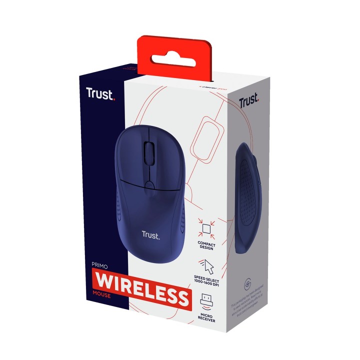 Trust Primo mouse da Viaggio Ambidestro RF Wireless Ottico 1600 DPI